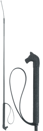 Riding crop 90cm black with horse-head-shaped PVC grip
